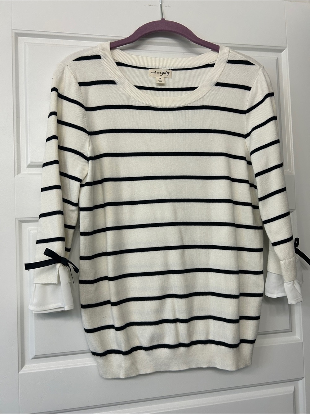 Maison Jules Cream and Black Striped Knit Sweater